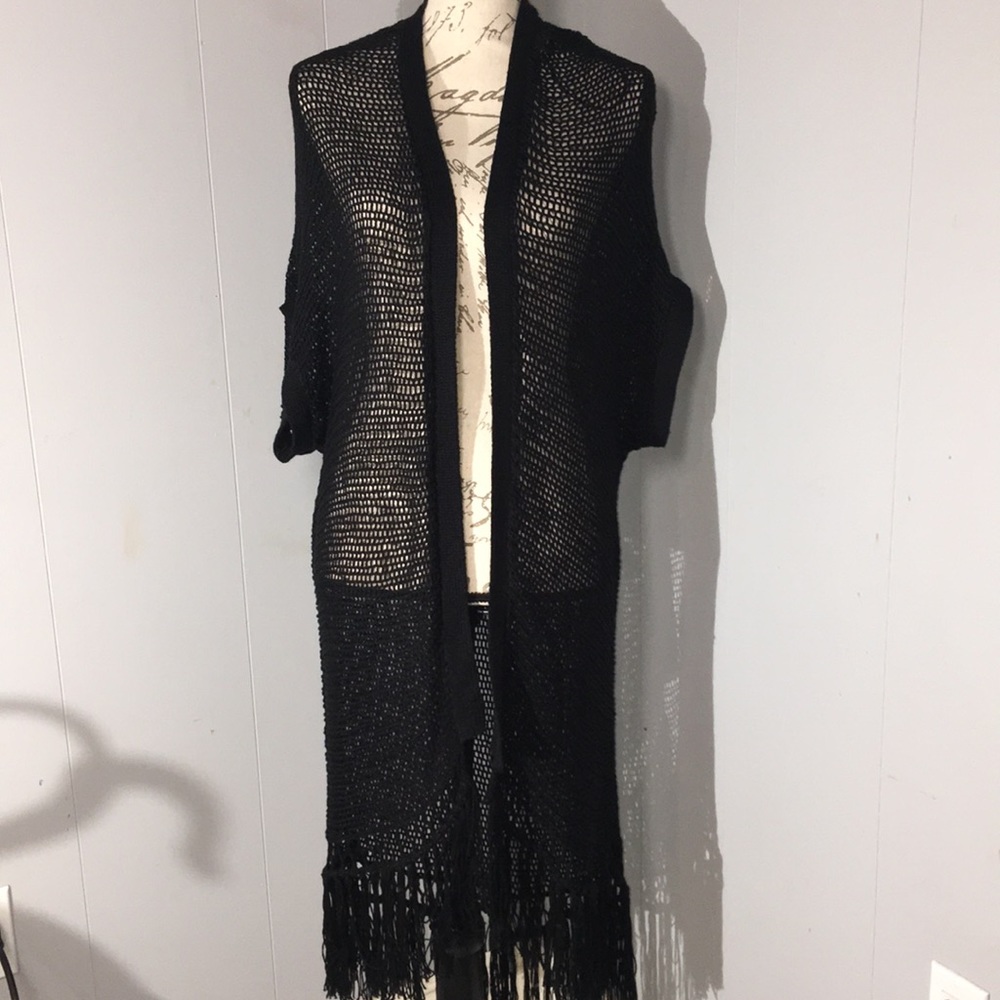 Rock & Republic crochet knit open long cardigan L